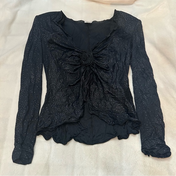 Armani Collezioni Tops - Armani Collezioni y2k Black Textured glitter rosette Blouse 51017